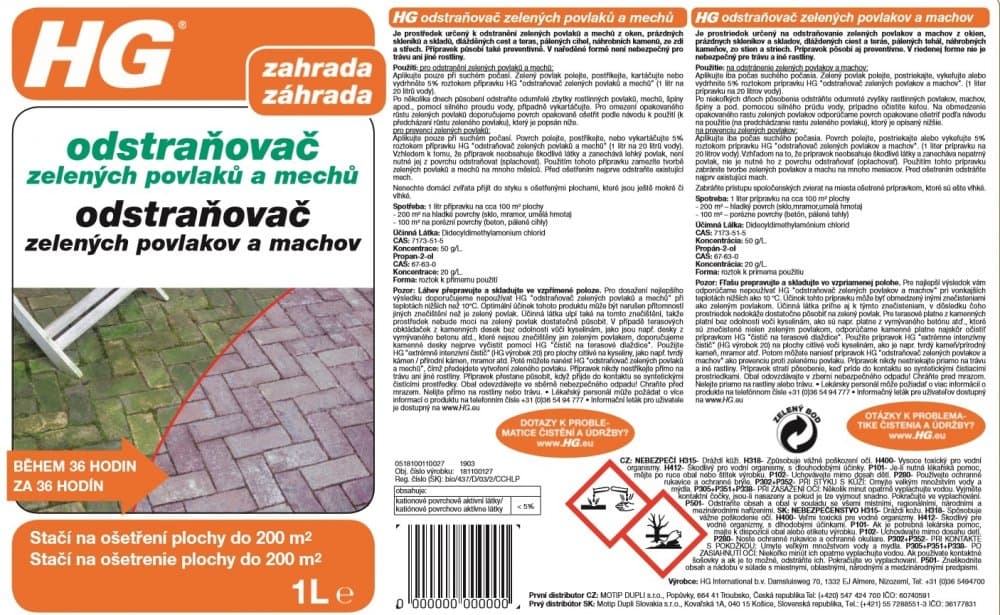 HG 18110 Odstraňovač zelených povlaků a mechů 1000ml - náhled 3
