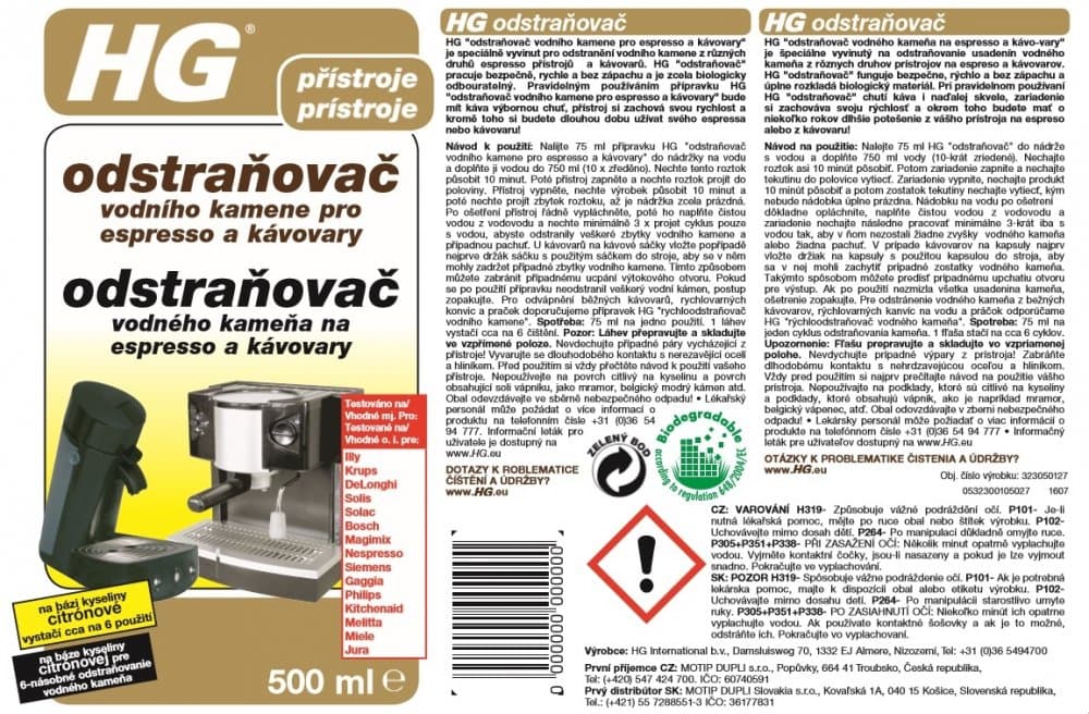 HG 32305 Odstraňovač vod. kamene pro expresso a kávovary 500ml - náhled 3