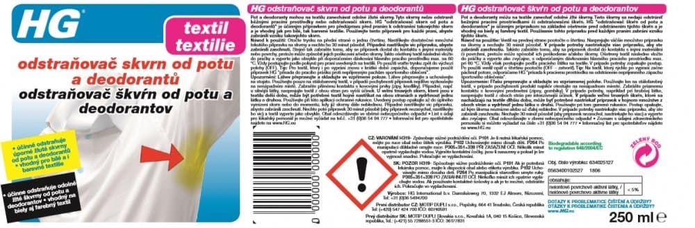 HG 63402 Odstraňovač skvrn od potu a deodorantů 250ml - náhled 3