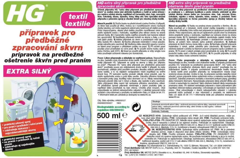 HG 64905 Extra silný přípravek pro předběžné zpracování skvrn 500ml - náhled 3