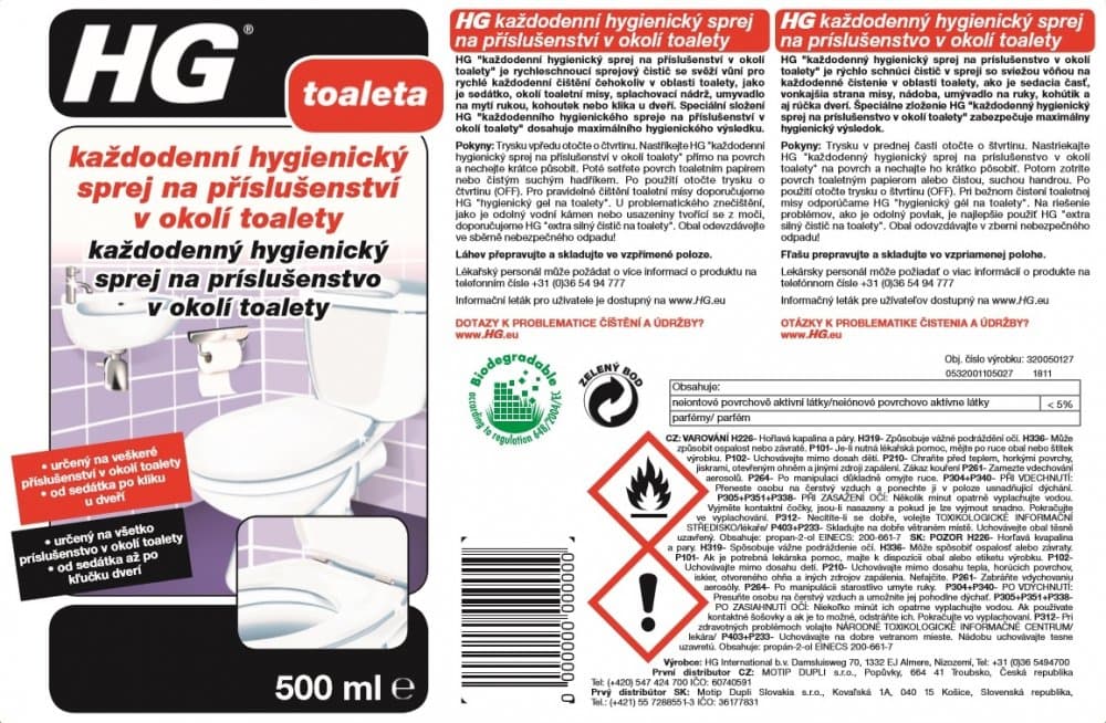 HG 32005 Každodenní hygienický sprej na přísl. v okolí toalety 500ml - náhled 3