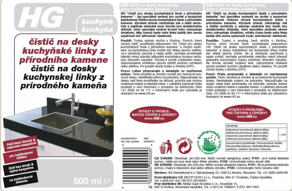 HG 34051 Čistič na desky kuchyňské linky z přírodního kamene 500ml - náhled 3