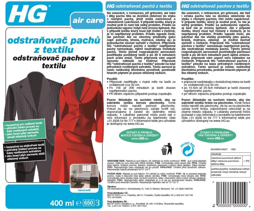 HG 42904 Odstraňovač pachů z textilu 400ml - náhled 3