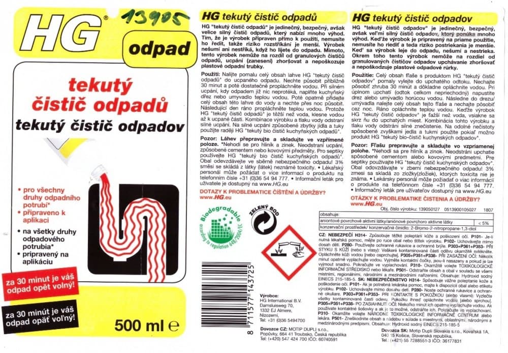HG 13905 Tekutý čistič odpadů 500ml - náhled 3